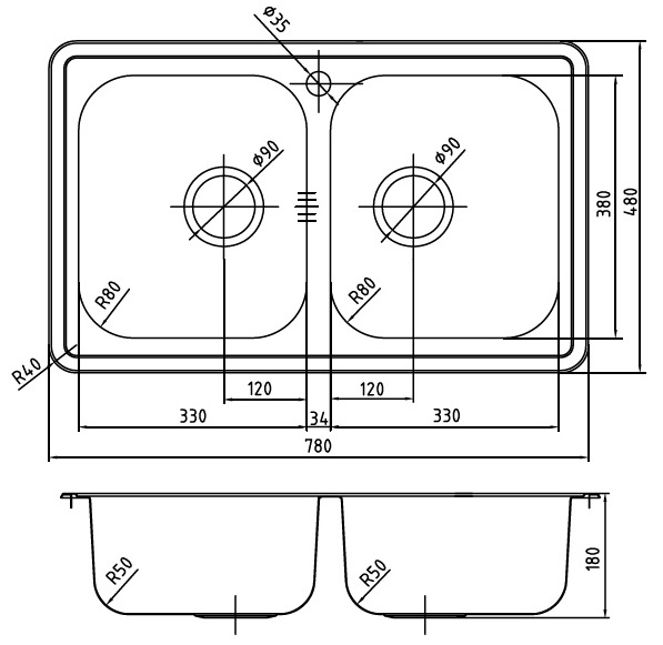 Мойка кухонная из нержавеющей стали IDDIS STRIT STR78S2i77 78*48 см. 
