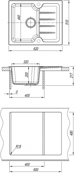 Мойка кухонная из литьевого мрамора Dr. Gans ЛОРА 620 25.020.A0620.407 62*51 см. черный