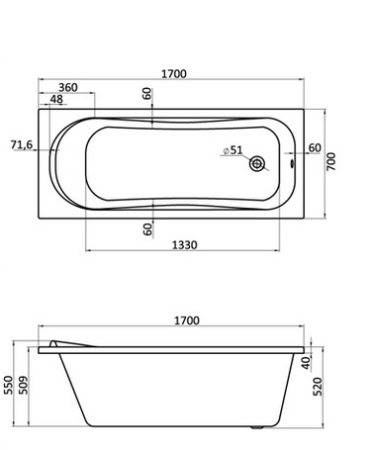 Ванна акриловая Santek ТЕНЕРИФЕ XL 1.WH30.1.979 170x70 см. 