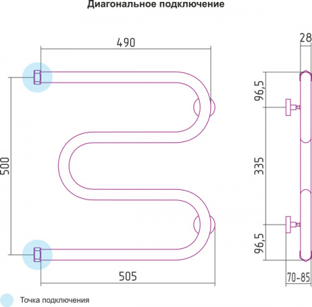 Полотенцесушитель водяной Сунержа М-образный 00-0007-5050 500х500 