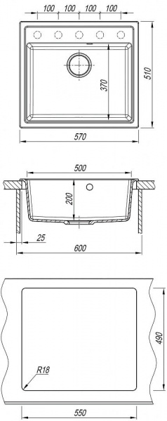 Мойка кухонная из литьевого мрамора Dr. Gans НИКА 570 25.070.D0570.403 57*51 см. латте