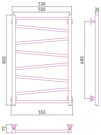 Полотенцесушитель водяной Сунержа СИРОККО 00-0253-8050 800х500 