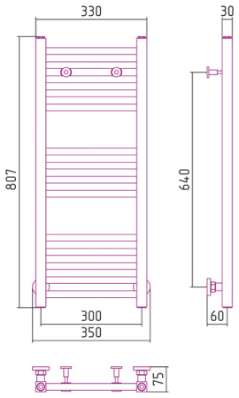 Полотенцесушитель водяной Сунержа МОДУС 00-0250-8030 800х300 
