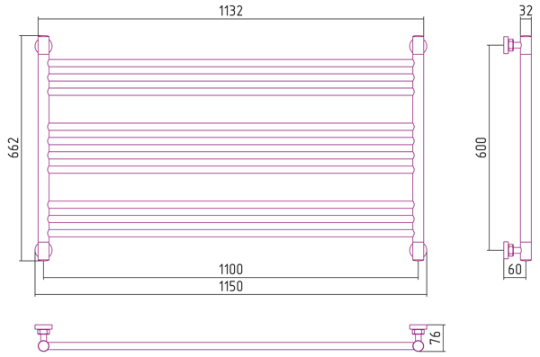 Полотенцесушитель водяной Сунержа БОГЕМА L 00-0202-6011 600х1100 