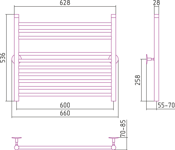 Полотенцесушитель водяной Стилье УНИВЕРСАЛ-53 00653-6060 600х600 