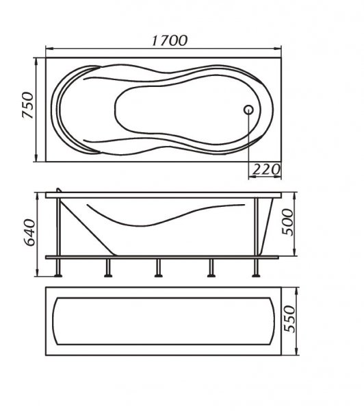 Ванна акриловая 1Marka ENNA 01эн1775 170x75 см. 