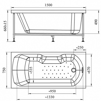 Ванна акриловая Vannesa ЛИРА  150x75 см. 