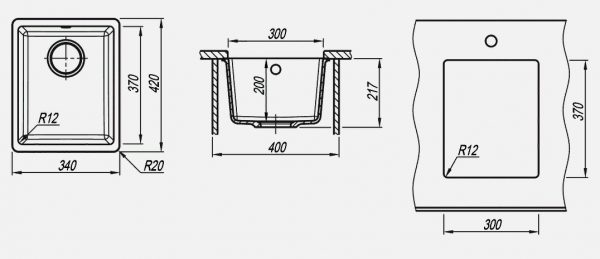 Мойка кухонная керамогранитная Florentina ВЕГА 300 22.305.A0300.104 34*42 см. бежевый