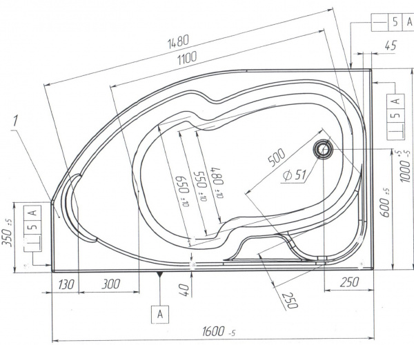 Ванна акриловая 1Marka DIANA 01ди1610п 160x100 см. правая  Ванна акриловая 1Marka DIANA 01ди1610п 160x100 см. правая