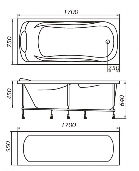 Ванна акриловая 1Marka AELITA 01ае1775 170x75 см. 